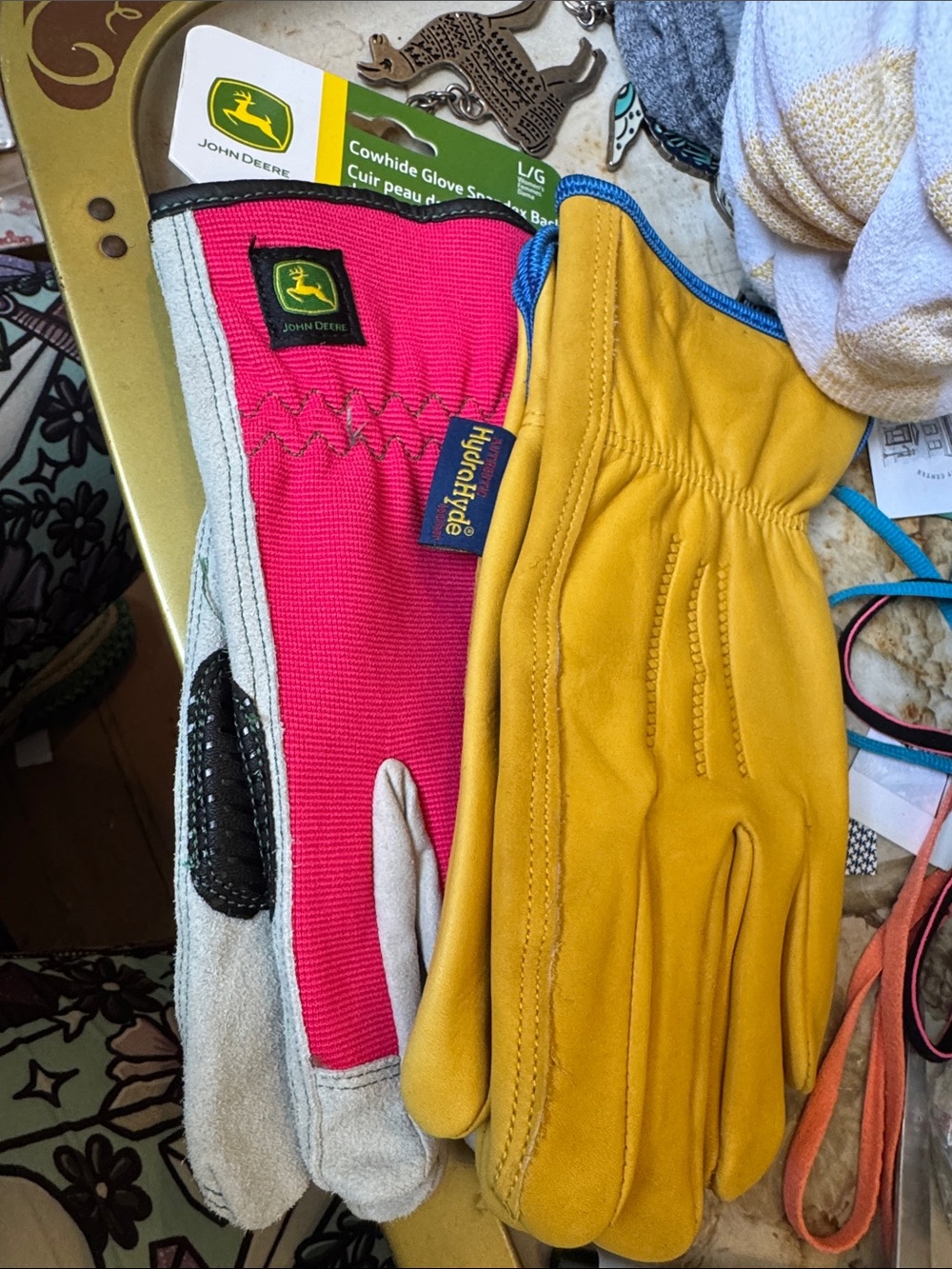 John Deere Pink Gloves and Wells Lamont HydraHyde Gloves